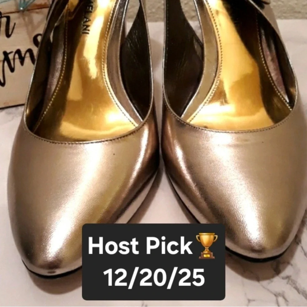 Antonio Melani Gold Metallic‎ Leather Slingback Heels Pointed Toe Pumps 8.5M